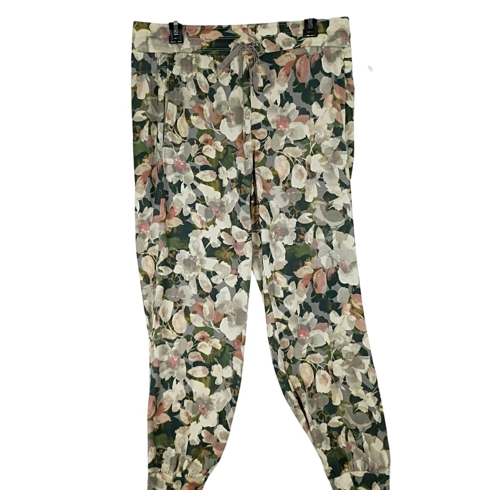 Zac & Rachel Printed Hacci Jogger Women Large Green Floral Terry Cloth Lounge